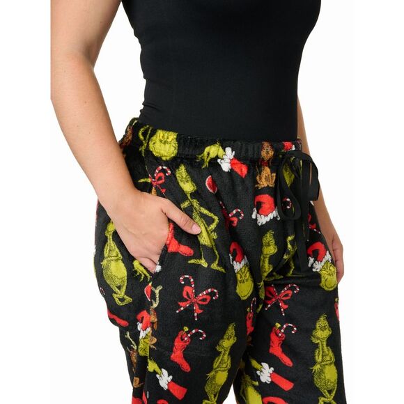 Womens and Women's Plus Dr Seuss Grinch Pajama Pants Plush Christmas Loungewear - Picture 5 of 6